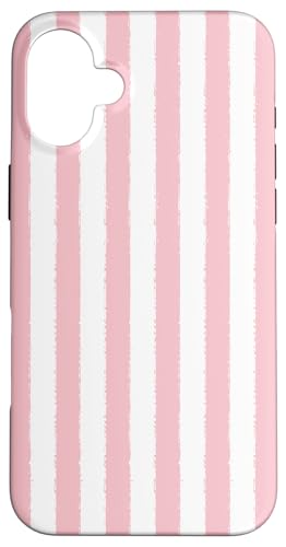 Hellrosa und weiß gestreifter ästhetischer Grunge-Pinsel, gestreift Hülle für iPhone 16 Plus von Stripes Geometric Vertical Lines Pattern