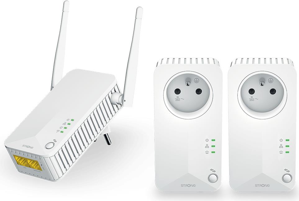 Strong Powerline WiFi 600 Triple Pack V2 600 Mbit/s Eingebauter Ethernet-Anschluss WLAN Weiß 3 Stück(e) (PLWF600TRIEUV2) von Strong