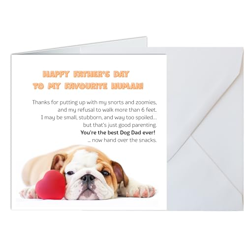 Lustige Hunde-Vatertagskarte, sentimental, humorvoll von Ehefrau Partner sie, 14 x 14 cm, Bulldogge Design mit Herz, 300 g/m² Lustige Hunde-Vatertagskarte, sentimental, humorvoll von Ehefrau Partner sie, 14 x 14 cm, Bulldogge Design mit Herz, 300 g/m² von Studio Kaza Ltd