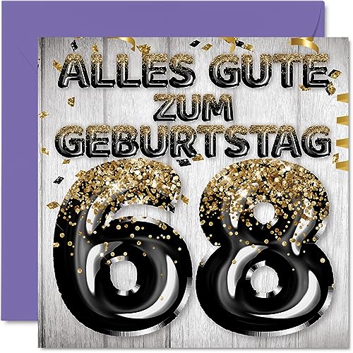 68. Geburtstagskarte für Männer - Schwarz Gold Glitzerballons - Alles Gute zum Geburtstagskarten für 68 Jährige Mann Papa Opa Onkel, 145mm Achtundsechzig Achtundsechzigster Geburtstag Grußkarten von Stuff4