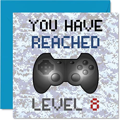 Geburtstagskarte für 8. Gamer – You Have Reached Level 8 – Jungen-Geburtstagskarten, Kinder-Spiele zum 8. Geburtstag, 8. Geburtstag, Videospiel, Tochter, Sohn, Neffe, Enkel, 145 mm x 145 mm Geburtstagskarte für 8. Gamer – You Have Reached Level 8 – Jungen-Geburtstagskarten, Kinder-Spiele zum 8. Geburtstag, 8. Geburtstag, Videospiel, Tochter, Sohn, Neffe, Enkel, 145 mm x 145 mm von Stuff4