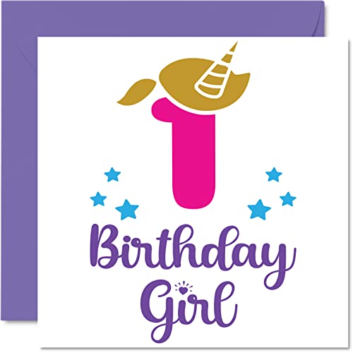 Geburtstagskarte zum 1. Geburtstag für Mädchen – Einhorn-Geburtstagskarte – Geburtstagskarte für 1 Jahr altes Mädchen Geburtstagskarten für sie 145 mm Grußkarte für Tochter Nichte Enkelin Kinder von Stuff4