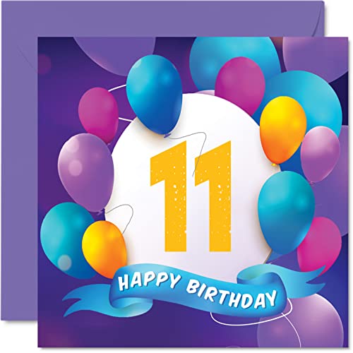 Geburtstagskarte zum 11. Geburtstag für Jungen und Mädchen – Ballon-Party – Happy Birthday Cards für 11 Jahre alte Jungen, Mädchen, Bruder, Schwester, Sohn, Tochter, Enkelin, Cousin, 145 mm x 145 mm Geburtstagskarte zum 11. Geburtstag für Jungen und Mädchen – Ballon-Party – Happy Birthday Cards für 11 Jahre alte Jungen, Mädchen, Bruder, Schwester, Sohn, Tochter, Enkelin, Cousin, 145 mm x 145 mm von Stuff4