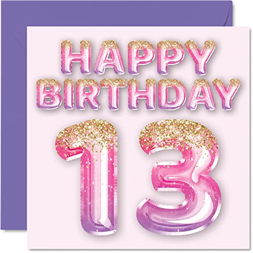 Geburtstagskarte zum 13. Geburtstag für Mädchen – rosa und lila Glitzerballons – Happy Karten für 13 Jahre altes Mädchen Tochter Schwester Enkelin Cousin 145 mm dreizehn dreizehnte Grußkarten Geschenk Geburtstagskarte zum 13. Geburtstag für Mädchen – rosa und lila Glitzerballons – Happy Karten für 13 Jahre altes Mädchen Tochter Schwester Enkelin Cousin 145 mm dreizehn dreizehnte Grußkarten Geschenk von Stuff4