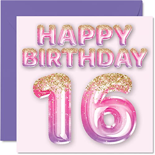 Geburtstagskarte zum 16. Geburtstag für Mädchen – rosa und lila Glitzerballons – Happy Karten für 16 Jahre altes Mädchen Tochter Schwester Enkelin Cousin 145 mm x 145 mm Geburtstag Grußkarten Geschenk Geburtstagskarte zum 16. Geburtstag für Mädchen – rosa und lila Glitzerballons – Happy Karten für 16 Jahre altes Mädchen Tochter Schwester Enkelin Cousin 145 mm x 145 mm Geburtstag Grußkarten Geschenk von Stuff4