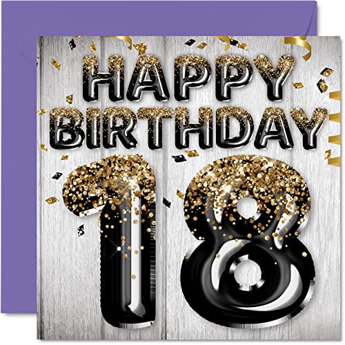 Geburtstagskarte zum 18. Geburtstag für Männer – schwarze und goldene Glitzerballons – Happy Karten für 18 Jahre alten Mann Sohn Bruder Onkel Cousin 145 mm achtzehn Geburtstag Grußkarten Geschenk Geburtstagskarte zum 18. Geburtstag für Männer – schwarze und goldene Glitzerballons – Happy Karten für 18 Jahre alten Mann Sohn Bruder Onkel Cousin 145 mm achtzehn Geburtstag Grußkarten Geschenk von Stuff4