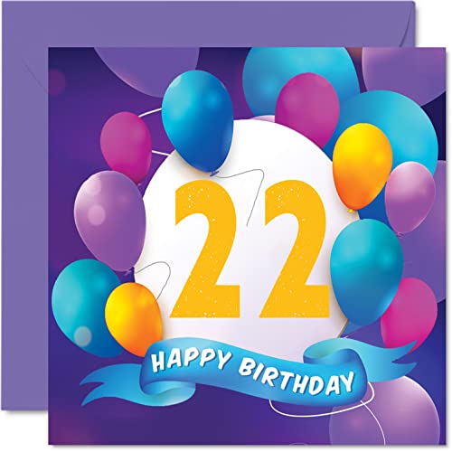 Geburtstagskarte zum 22. Geburtstag für Männer und Frauen – Ballon-Party – Happy Birthday Karten für 22 Jahre alte Männer, Frauen, Bruder, Schwester, Sohn, Tochter, Enkelin, Cousin, 145 mm x 145 mm Geburtstagskarte zum 22. Geburtstag für Männer und Frauen – Ballon-Party – Happy Birthday Karten für 22 Jahre alte Männer, Frauen, Bruder, Schwester, Sohn, Tochter, Enkelin, Cousin, 145 mm x 145 mm von Stuff4
