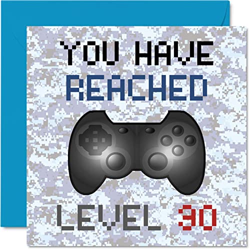 Geburtstagskarte zum 30. Gamer – You Have Reached Level 30 – Herren-Geburtstagskarten, Erwachsenen-Spiele zum dreizigsten Geburtstag, Videospiel, Tochter, Sohn, Erwachsene, Enkelin, 145 mm x 145 mm von Stuff4