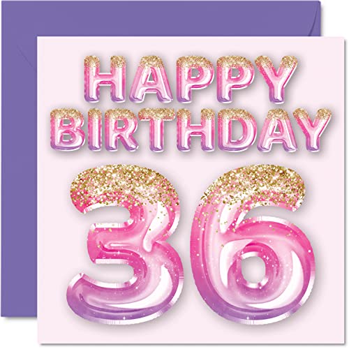 Geburtstagskarte zum 36. Geburtstag für Frauen – rosa und lila Glitzerballons – Happy Karten für 36 Jahre alte Frau Freund Schwester Mama Tante 145 mm dreißig-sechzig Geburtstag Grußkarten Geschenk Geburtstagskarte zum 36. Geburtstag für Frauen – rosa und lila Glitzerballons – Happy Karten für 36 Jahre alte Frau Freund Schwester Mama Tante 145 mm dreißig-sechzig Geburtstag Grußkarten Geschenk von Stuff4