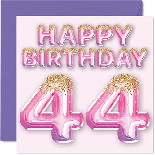 Geburtstagskarte zum 44. Geburtstag Frauen – rosa und lila Glitzerballons – Happy Karten 44 Jahre alte Frau Mama Cousin Freund Schwester Tante 145 mm vierzig vierzig vierzig Grußkarten Geschenk von Stuff4