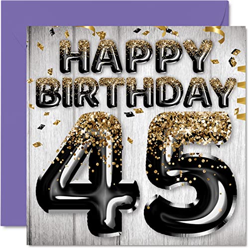Geburtstagskarte zum 45. Geburtstag für Männer – schwarze und goldene Glitzerballons – Happy Karten für 45 Jahre alten Mann Vater Cousin Freund Bruder Onkel, 145 mm x 145 mm Grußkarten Geschenk Geburtstagskarte zum 45. Geburtstag für Männer – schwarze und goldene Glitzerballons – Happy Karten für 45 Jahre alten Mann Vater Cousin Freund Bruder Onkel, 145 mm x 145 mm Grußkarten Geschenk von Stuff4