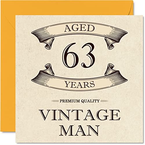 Geburtstagskarte zum 63. Geburtstag im Vintage-Stil für Männer – 63 Jahre – lustige Geburtstagskarte für Opa Vater Ehemann Freund Onkel Bruder Opa 145 mm x 145 mm Grußkarten 63. Geburtstagskarte von Stuff4