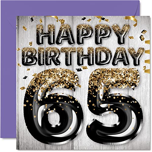 Geburtstagskarte zum 65. Geburtstag für Männer – schwarze und goldene Glitzerballons – Happy Karten für 65 Jahre alten Mann Papa Opa Onkel – Opa Onkel – 145 mm 60 Geburtstag Grußkarten Geschenk von Stuff4