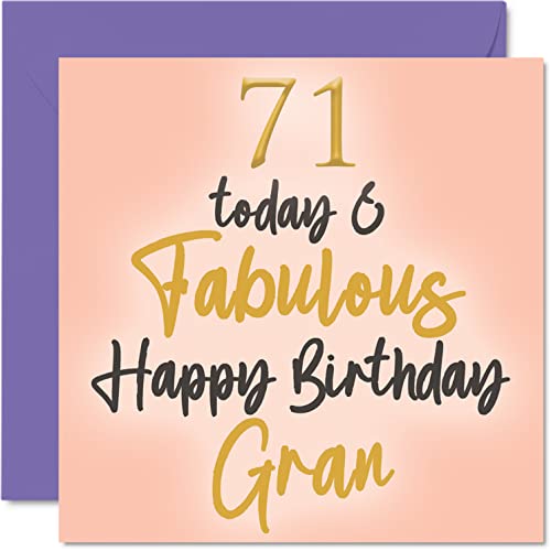 Geburtstagskarte zum 71. Geburtstag für Oma – 71 Today & Fabulous – Happy Birthday Karte für Gran von Enkelin, Enkel, Gran, Geburtstagsgeschenke, 145 mm x 145 mm schöne Grußkarten, Geschenk für Oma von Stuff4