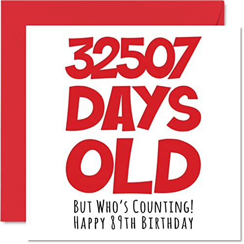 Geburtstagskarte zum 89. Geburtstag für Männer und Frauen, für sie – 32507 Tage alt – lustige Geburtstagskarte für Erwachsene, 88-90. Geburtstag, für Oma, Großvater, Oma, Mama, Papa, 145 mm x 145 mm von Stuff4