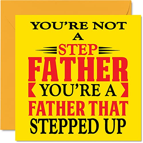 Heartfelt Vatertagskarten für Stiefvater – Steped Up – niedliche Geburtstagskarte für Stiefvater von Tochter Sohn Vatertag Geburtstagsgeschenke 145 mm x 145 mm Vatertagsgrußkarten Geschenk für Papa von Stuff4