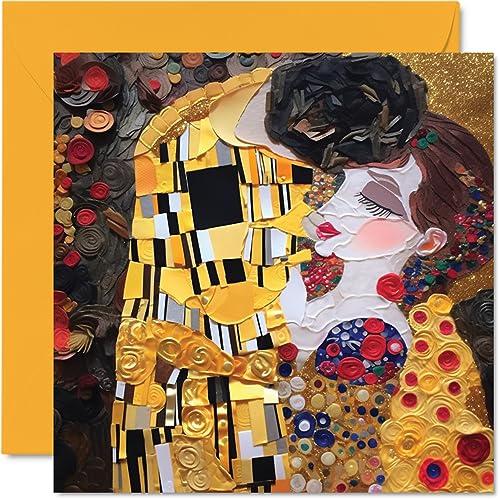 Klassische Kunstkarten für Frauen und Männer – Der Kuss von Gustav Klimt – berühmte Geburtstagskarte für Mutter, Vater, Bruder, Schwester, Oma, Großvater, 145 mm x 145 mm, traditionelle klassische von Stuff4