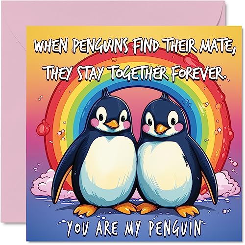 LGBT Pinguin-Valentinstagskarte – You Are My Penguin – niedliche romantische Karte für Freundin, Freund, Ehefrau, Ehemann, Partner, Freund, Ihn, Sie, 145 mm x 145 mm Jubiläumsgrußkarten von Stuff4