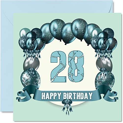 Lustige Geburtstagskarte zum 28. Geburtstag für Männer – Geburtstagsballons – Happy Birthday Karte für Sohn, Neffe, Nichte, Schwester, Cousin, Bruder, Tante, Tochter, Onkel, 145 mm x 145 mm von Stuff4