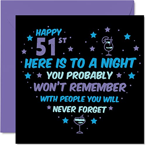 Lustige Geburtstagskarte zum 51. Geburtstag für Männer und Frauen – "Won't Rememember – Happy Birthday" Karten für 51 Jahre alten Vater Mama Tante Onkel Cousin 145 mm x 145 mm Grußkarten Geschenk von Stuff4