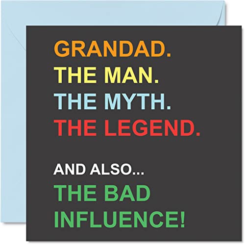 Lustige Geburtstagskarten für Großvater – Mann Myth Legend Bad Influence – Witz Happy Birthday Karte von Enkelsohn Enkelin, Banter Geschenke, 145 mm x 145 mm Vatergrußkarten Geschenk für Opa Gramps von Stuff4