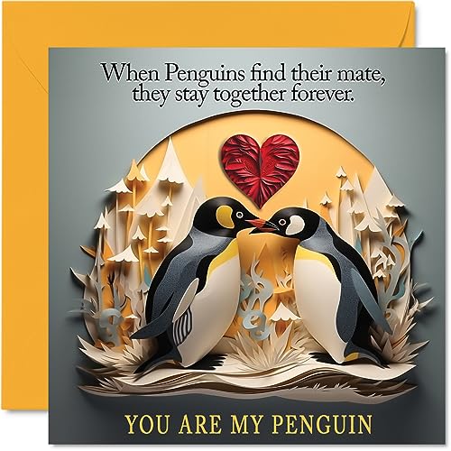 Pinguin-Valentinstagskarte – Pinguine für immer – niedliche romantische Karte für Freundin, Freund, Ehefrau, Ehemann, Partner, Freund, Ihn, Sie, 145 mm x 145 mm Jubiläumsgrußkarten von Stuff4