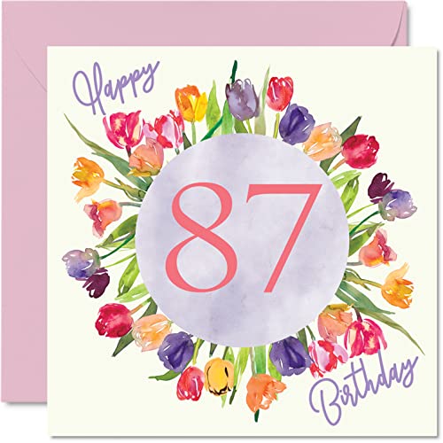 Schöne Geburtstagskarte zum 87. Geburtstag für Frauen – Aquarell-Tulpen, Blumenstrauß – Karte für Ihre Oma, Mama, Geburtstagsgeschenke, 145 mm x 145 mm, schöne florale Grußkarten, Geschenk Schöne Geburtstagskarte zum 87. Geburtstag für Frauen – Aquarell-Tulpen, Blumenstrauß – Karte für Ihre Oma, Mama, Geburtstagsgeschenke, 145 mm x 145 mm, schöne florale Grußkarten, Geschenk von Stuff4