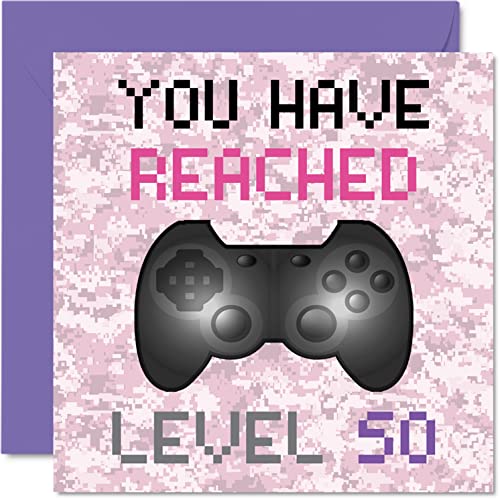 Stuff4 50. Geburtstagskarte für Spieler - Sie haben Level 50 erreicht - Geburtstagskarten für Frauen, Mädchen-Geburtstagskarten Geburtstagsgrußkarten, Videospiel-Gaming, 145 mm x 145 mm von Stuff4
