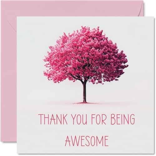 Stuff4 Dankeskarten – Thank You For Being Awesome Colorful Pink Tree – Dankeskarten für Ihn, Herren, Damen, herzliche Wertschätzungskarte, 145 mm x 145 mm, Dankeskarten für Geschenke von Stuff4