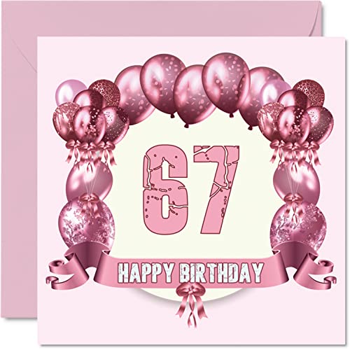 Stuff4 Fun 67th Birthday Cards for Woman - Birthday Balloons - Happy Birthday Card for Dad Mum Grandad Nanny Grandma Gran Uncle Auntie Cousin, 145mm x 145mm Greeting Cards, 67th Birthday Card von Stuff4