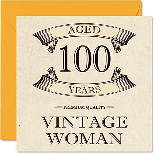 Stuff4 Geburtstagskarte zum 100. Geburtstag im Vintage-Stil für Frauen – 100 Jahre – lustige Geburtstagskarte für Mama Schwester Ehefrau Oma Tante 145 mm x 145 mm Damen Grußkarten zum 100. Geburtstag von Stuff4