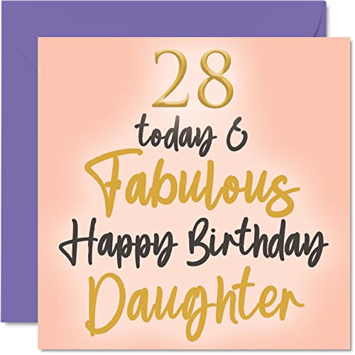 Stuff4 Geburtstagskarte zum 28. Geburtstag für Tochter – 28 Today & Fabulous – Geburtstagskarte für Tochter von Mama, Papa, Tochter, Geburtstagsgeschenk, 145 mm x 145 mm von Stuff4