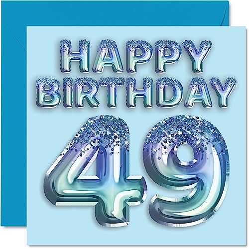 Stuff4 Geburtstagskarte zum 49. Geburtstag für Männer – Blauer Glitzer-Partyballon – Happy Birthday Karten für 49 Jahre alten Mann, Freund, Vater, Bruder, Onkel, Cousin, 145 mm x 145 mm von Stuff4