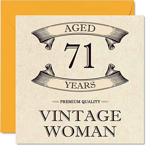 Stuff4 Geburtstagskarte zum 71. Geburtstag Vintage-Stil für Frauen 71 Jahre lustige Geburtstagskarte für Mutter Schwester Ehefrau Oma Oma Tante 145 mm x 145 mm Damen-Grußkarten 71. Geburtstagskarte von Stuff4