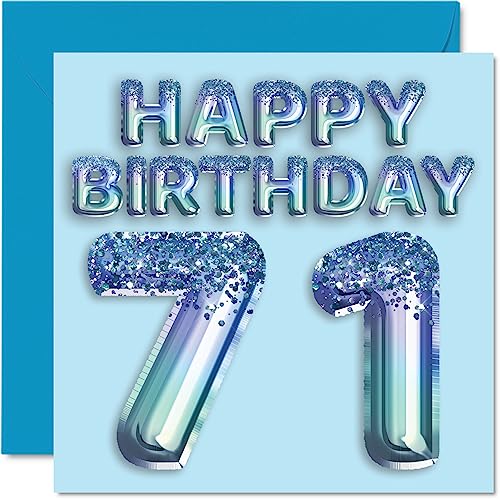 Stuff4 Geburtstagskarte zum 71. Geburtstag für Männer – Blauer Glitzer-Partyballon – Happy Birthday Karten für 71 Jahre alten Mann, Großvater, Großvater, Vater, Oma, 145 mm x 145 mm, 71 von Stuff4