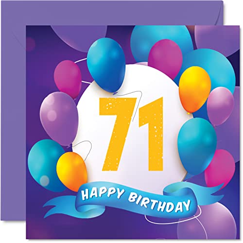 Stuff4 Geburtstagskarte zum 71. Geburtstag für Männer und Frauen – Ballon-Party – Happy Birthday Cards für 71 Jahre alte Mann, Frau, Mutter, Vater, Tante, Onkel, Großvater, Oma, Opa, 145 mm x 145 mm von Stuff4