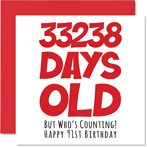 Stuff4 Geburtstagskarte zum 91. Geburtstag für Männer und Frauen – 33238 Tage alt – lustige Geburtstagskarte für Großmutter, Großvater, Oma, Oma, Mama, Papa, 145 mm x 145 mm von Stuff4