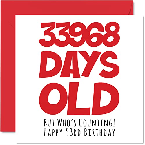 Stuff4 Geburtstagskarte zum 93. Geburtstag für Männer und Frauen – 33968 Tage alt – lustige Geburtstagskarte für Großmutter, Großvater, Oma, Oma, Mama, Papa, 145 mm x 145 mm von Stuff4