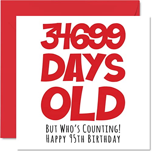 Stuff4 Geburtstagskarte zum 95. Geburtstag für Männer und Frauen – 34699 Tage alt – lustige Geburtstagskarte für Großmutter, Großvater, Oma, Oma, Mama, Papa, 145 mm x 145 mm von Stuff4
