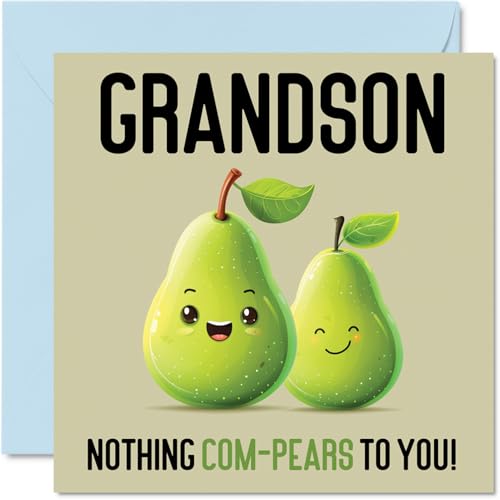 Stuff4 Geburtstagskarten für Enkel – Nothing Com-Pears – lustige Geburtstagskarte für Enkel von Großeltern, Enkel, Geburtstagsgeschenke, 145 mm x 145 mm, Witz-Grußkarten für Männer und Ihn von Stuff4