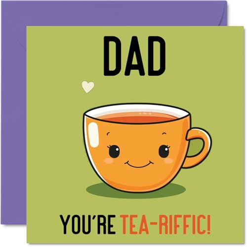 Stuff4 Geburtstagskarten für Papa – Tea-riffic – lustige Happy Birthday Karte für Papa von Sohn Tochter, Vatertagskarte für Vater, 145 mm x 145 mm, Witz-Grußkarten für Männer und Ihn von Stuff4