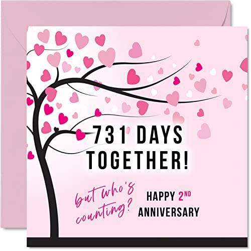 Stuff4 Lustige Baumwollkarte zum Hochzeitstag für Ehefrau oder Ehemann – 731 Days Together – I Love You, Glückwunschkarte zum 2. Hochzeitstag für den Partner, 145 mm x 145 mm von Stuff4