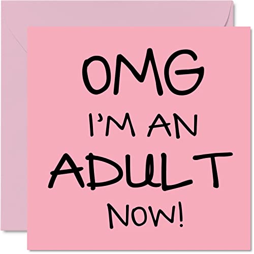Stuff4 Lustige Geburtstagskarte zum 18. Geburtstag für Mädchen, sie – OMG I'm an Adult Now – Teenager 145 mm x 145 mm von Stuff4
