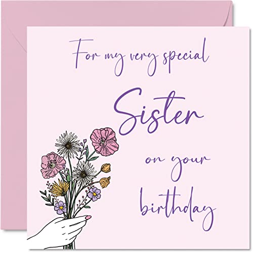 Süße Geburtstagskarten für Schwester – Geburtstagsblumen – Happy Karte für Schwester vom Bruder, Schwester besondere Geburtstagsgeschenke, 145 mm x 145 mm Geschwister-Grußkarten Geschenk für Schwester von Stuff4