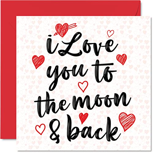 Valentinstagskarte Sie und Ihn "I Love You To The Moon & Back" – niedliche Valentinstagskarte Freundin Freund Ehefrau Ehemann 145 mm x 145 mm romantische Jahrestagsgrußkarten Verlobte von Stuff4