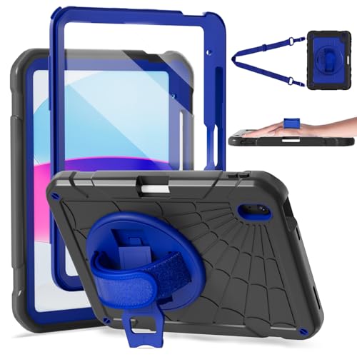 Stweap Schutzhülle für iPad (A16) 11. Generation 27,9 cm (11 Zoll) 2025, iPad 10. Generation 2022, mit integriertem Displayschutz und 360° drehbarer Handschlaufe/Ständer, Schwarz/Dunkelblau von Stweap