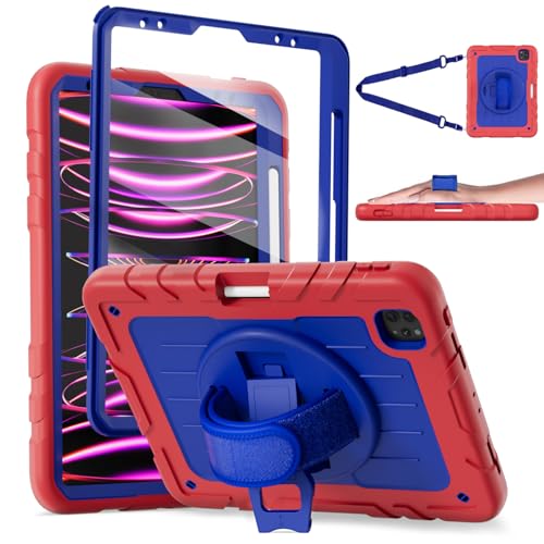 Stweap iPad Pro 11 Zoll Hülle 4. / 3. / 2. / 1. Generation 2022 / 2021 / 2020 / 2018, robuste Schutzhülle mit drehbarem Ständer und Stifthalter, mit Handschlaufe/Schultergurten, Schutzhülle für iPad Stweap iPad Pro 11 Zoll Hülle 4. / 3. / 2. / 1. Generation 2022 / 2021 / 2020 / 2018, robuste Schutzhülle mit drehbarem Ständer und Stifthalter, mit Handschlaufe/Schultergurten, Schutzhülle für iPad von Stweap