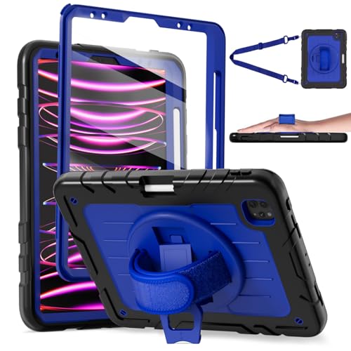 Stweap iPad Pro 11 Zoll Hülle 4. / 3. / 2. / 1. Generation 2022 / 2021 / 2020 / 2018, robuste Schutzhülle mit drehbarem Ständer und Stifthalter, mit Handschlaufe/Schultergurten, Schutzhülle für iPad Stweap iPad Pro 11 Zoll Hülle 4. / 3. / 2. / 1. Generation 2022 / 2021 / 2020 / 2018, robuste Schutzhülle mit drehbarem Ständer und Stifthalter, mit Handschlaufe/Schultergurten, Schutzhülle für iPad von Stweap