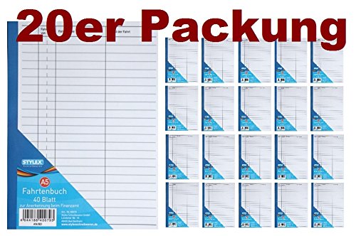 20er Sparpack Stylex Fahrtenbuch 40 Blatt (DIN A5, 20er Packung) von Stylex Toppoint