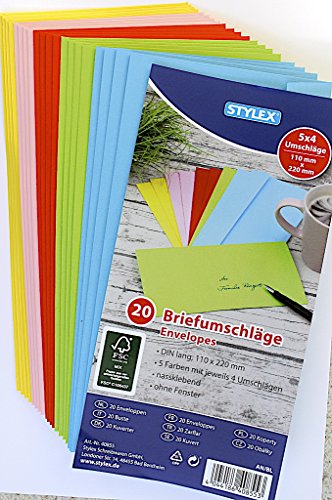 200 (10x 20Stk) farbige Briefumschläge Din lang Kuvert von Stylex